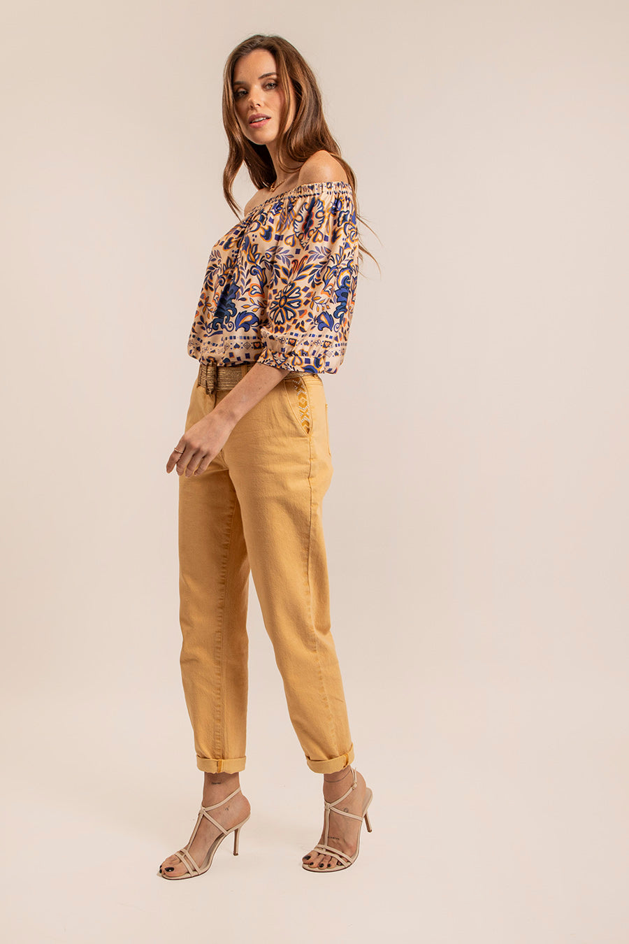 Pantalon large coloris paille - 1