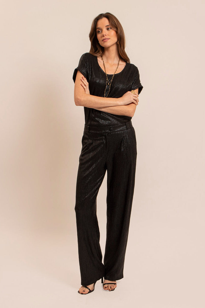 Pantalon effet métallisé noir - 1