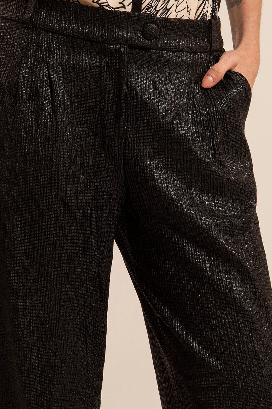 Pantalon effet métallisé noir - 2