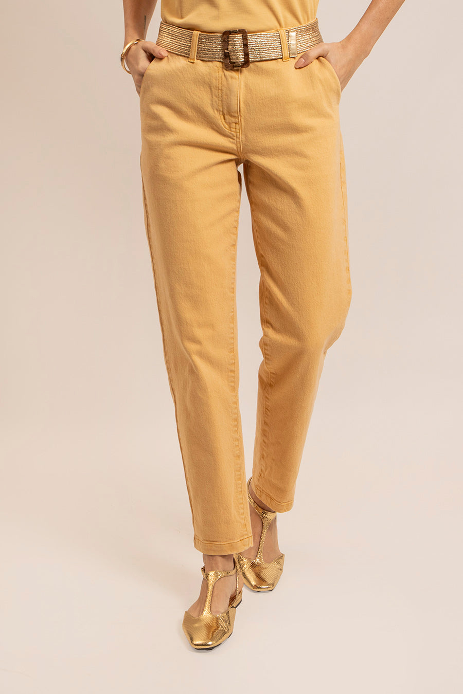 Pantalon large coloris paille - 2