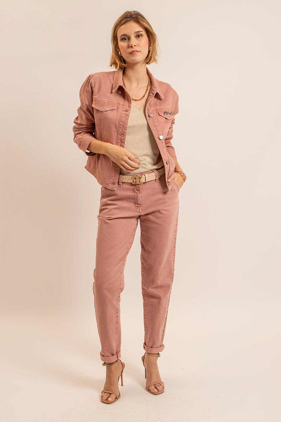 Pantalon large coloris bruyère - 1