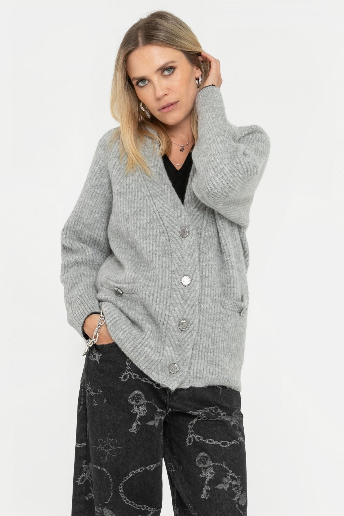 Gilet ample gris perle - 1