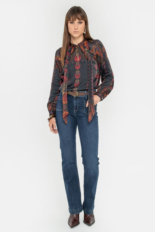 Blouse col cravate motif amérindien - 1