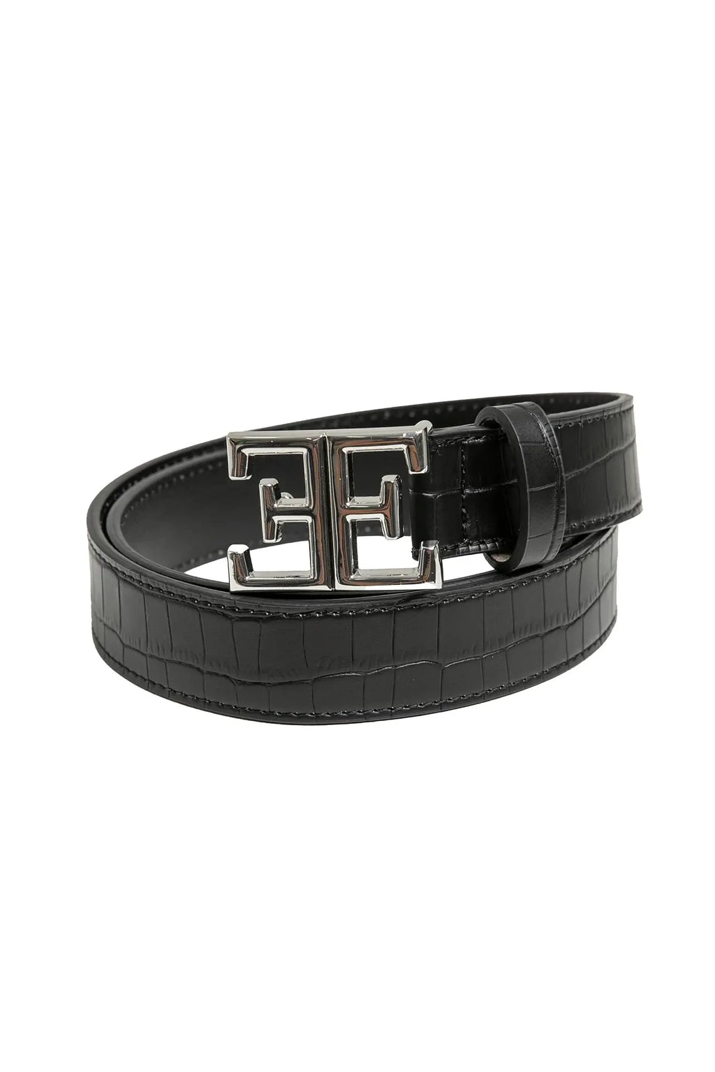 Ceinture cuir motif croco noir - 2