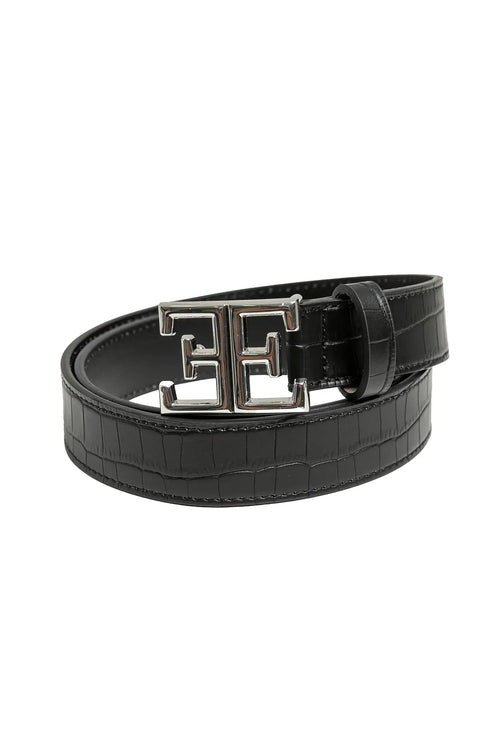 Ceinture cuir motif croco noir - 2