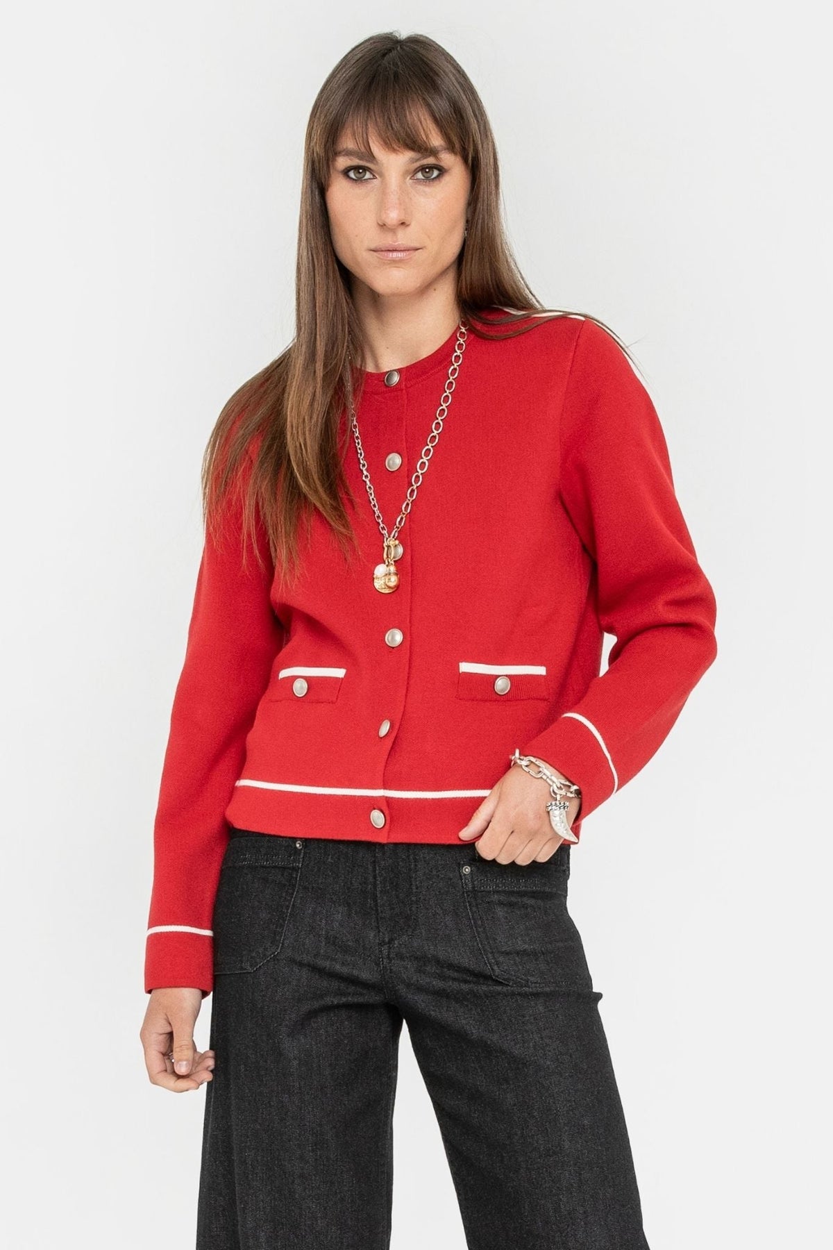 Gilet inspiration couture rouge et écru - 1