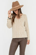 Pull à message écru et doré - 1