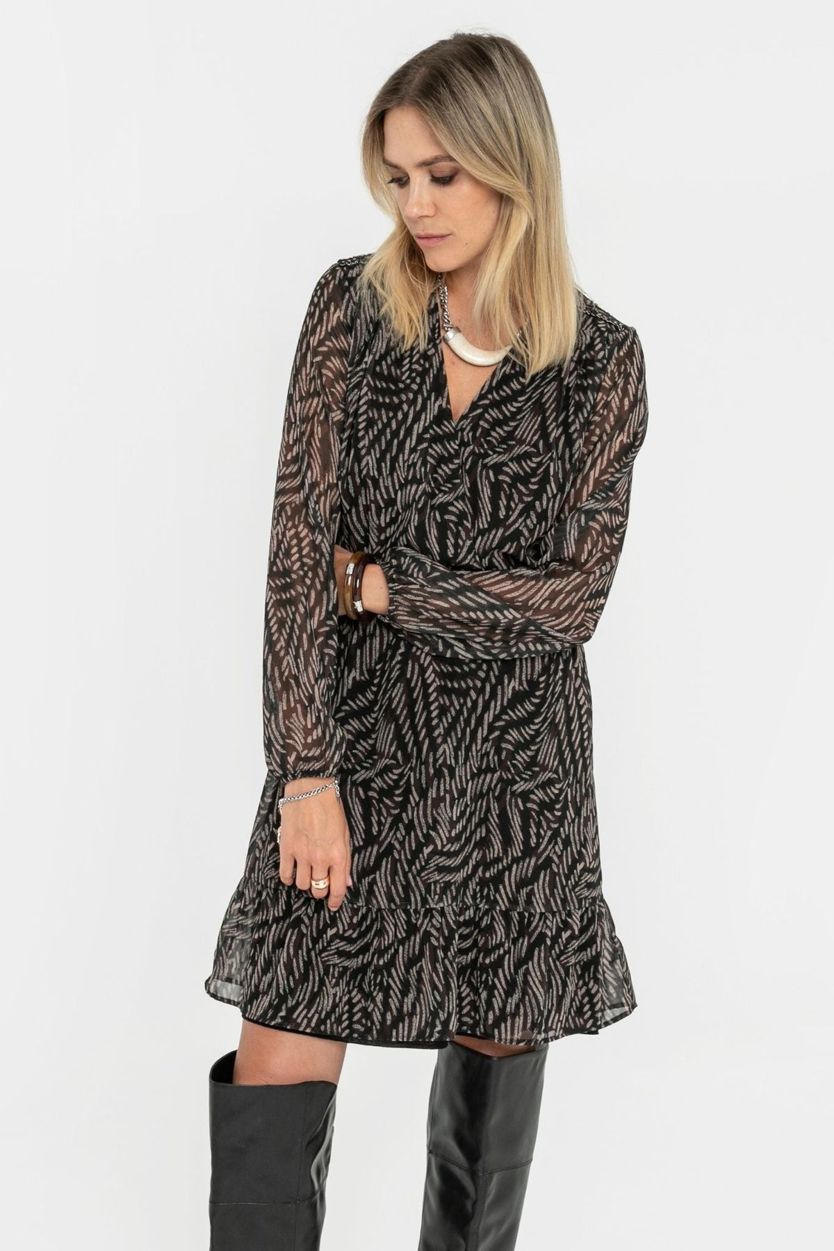 Robe courte imprimé choco et noir - 1