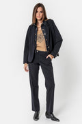 Pantalon bi-matières rayé - 1