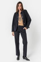Pantalon bi-matières rayé - 1