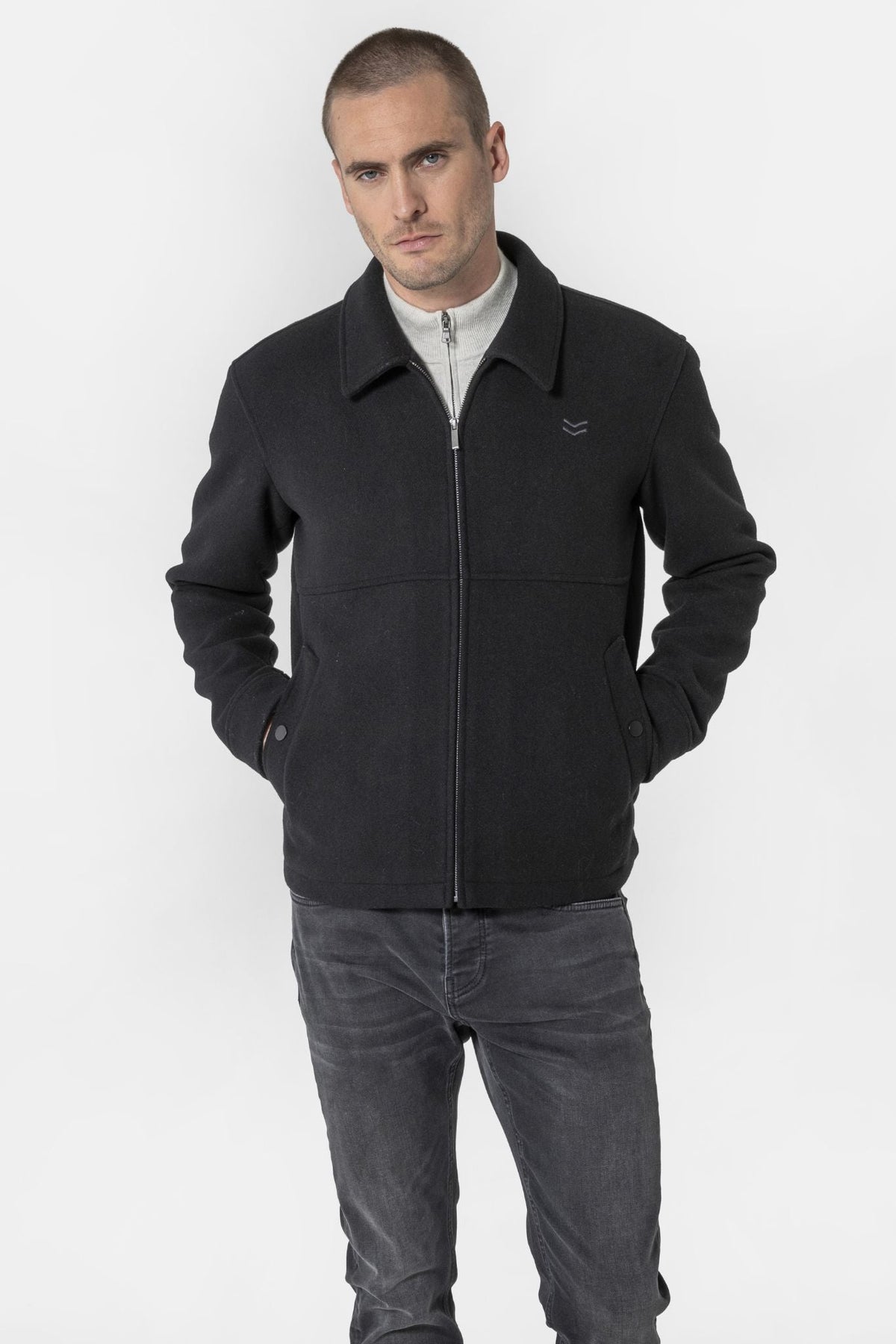 Blouson en drap de laine noir - 1