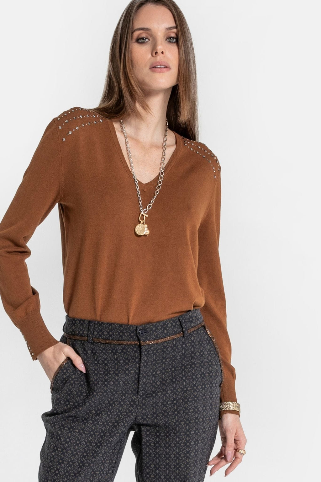 Pull clouté moka - 1