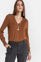 Pull clouté moka - 1