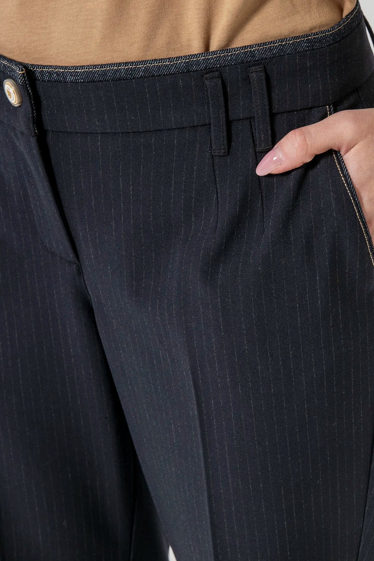 Pantalon bi-matières rayé - 2