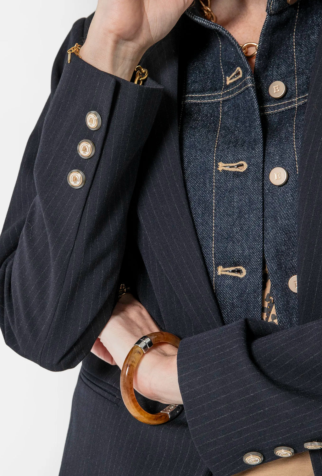 Veste rayée bi-matières navy - 2