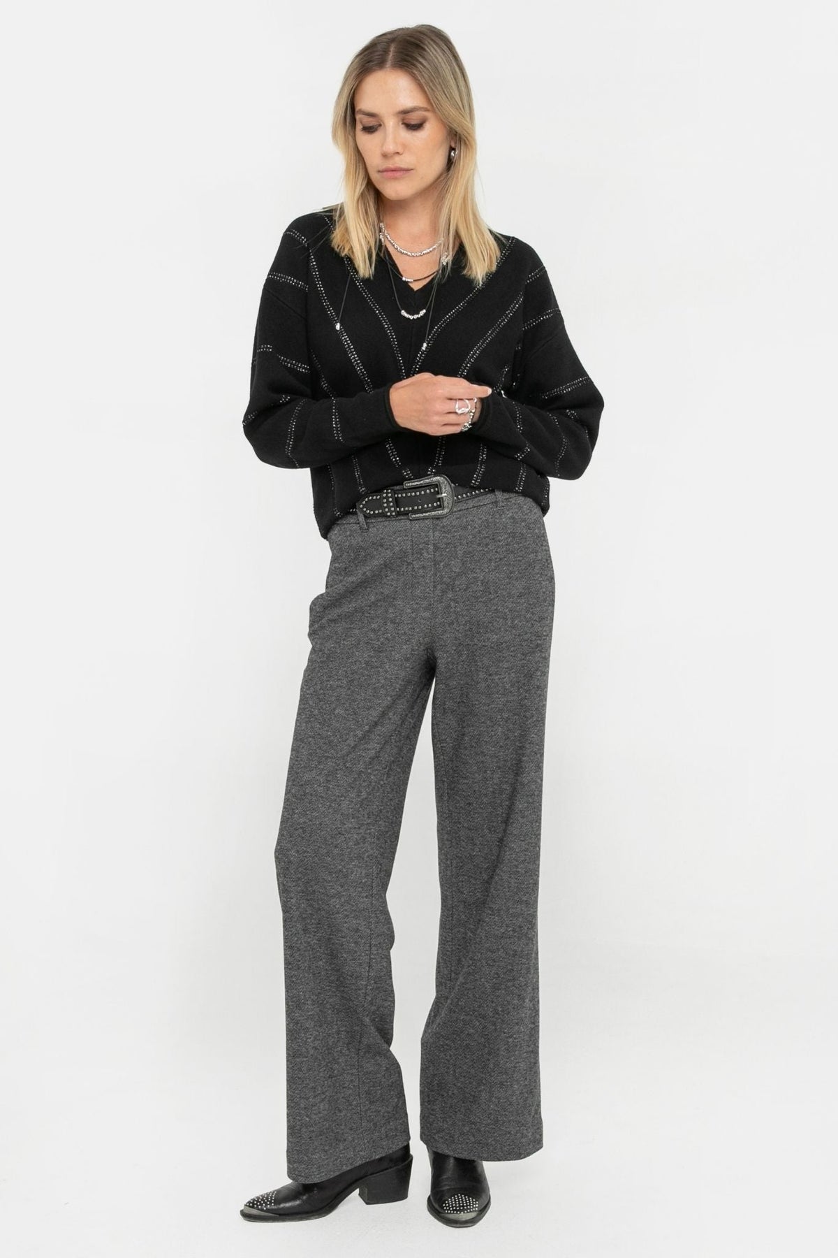 Pantalon en maille noir et blanc - 1