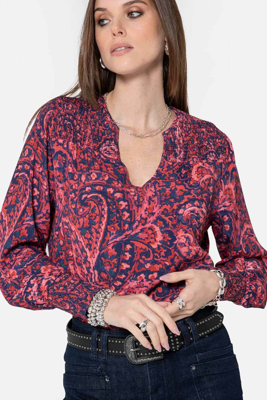 Blouse à motif cachemire bleu et rose - 2