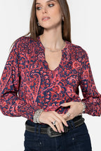 Blouse à motif cachemire bleu et rose - 2