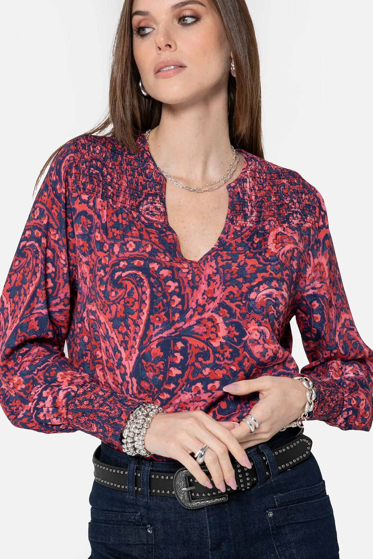 Blouse à motif cachemire bleu et rose - 2