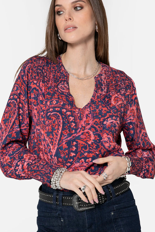Blouse à motif cachemire bleu et rose - 2