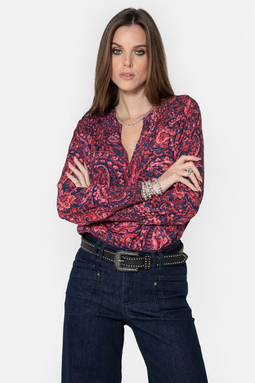 Blouse à motif cachemire bleu et rose - 1
