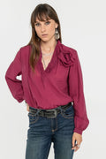 Blouse fleur coloris lie de vin - 1