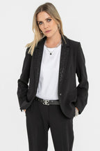 Veste tailleur à strass et clous noir - 1