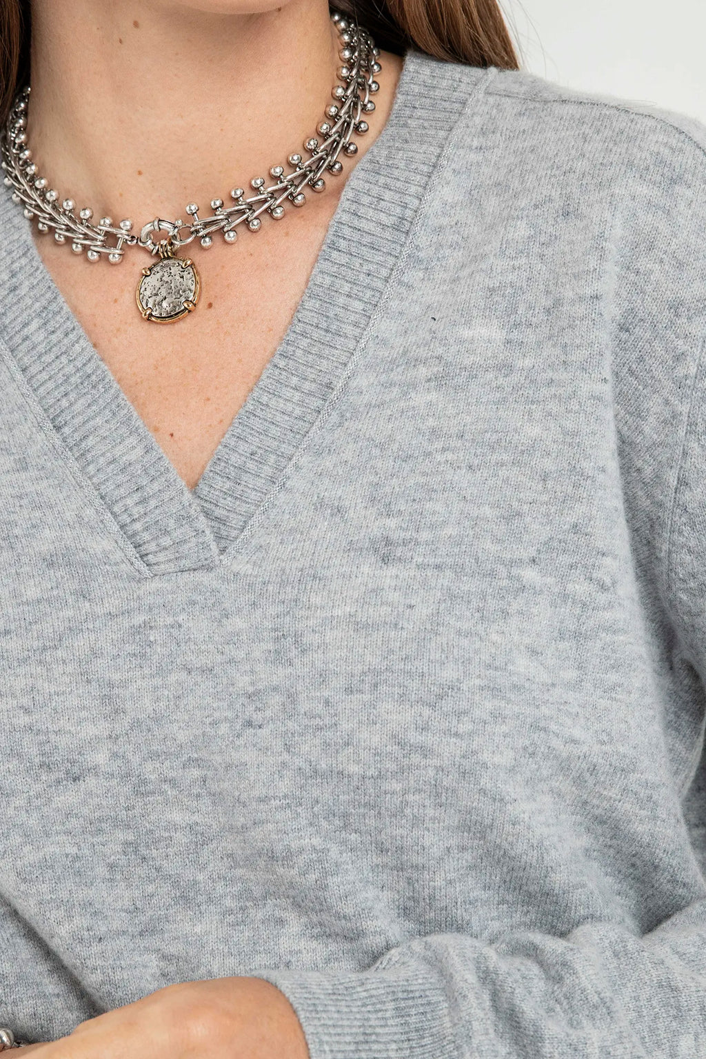 Pull col V gris - 2