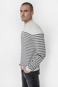 Pull col camionneur rayé gris et navy - 1