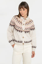 Gilet inspiration norvégienne beige et rose - 1