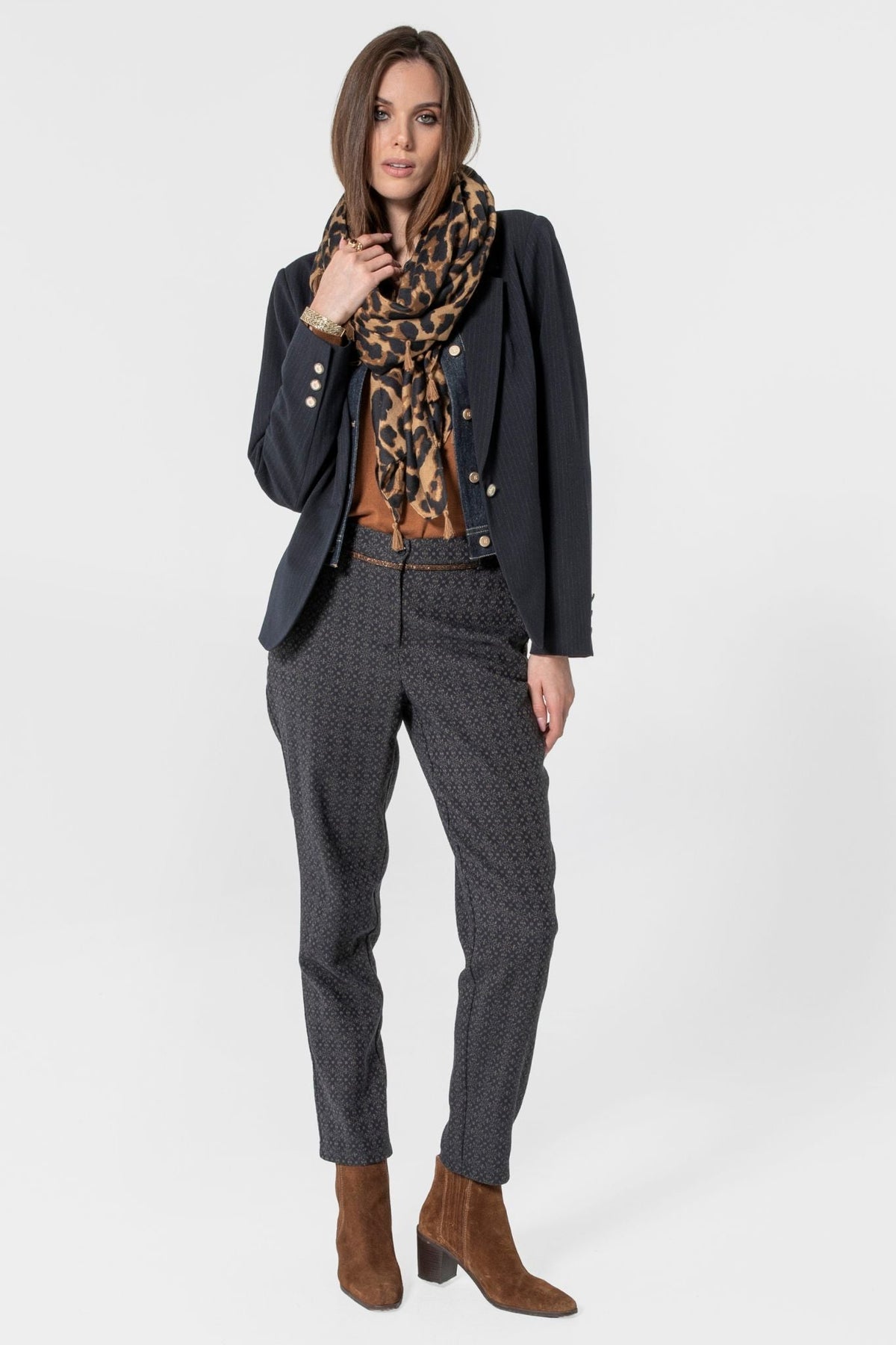 Pantalon cigarette motif jacquard - 1