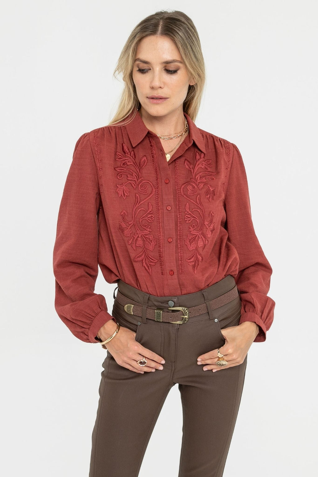Chemise à broderie brique - 1