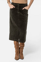 Jupe midi en velours kaki - 2