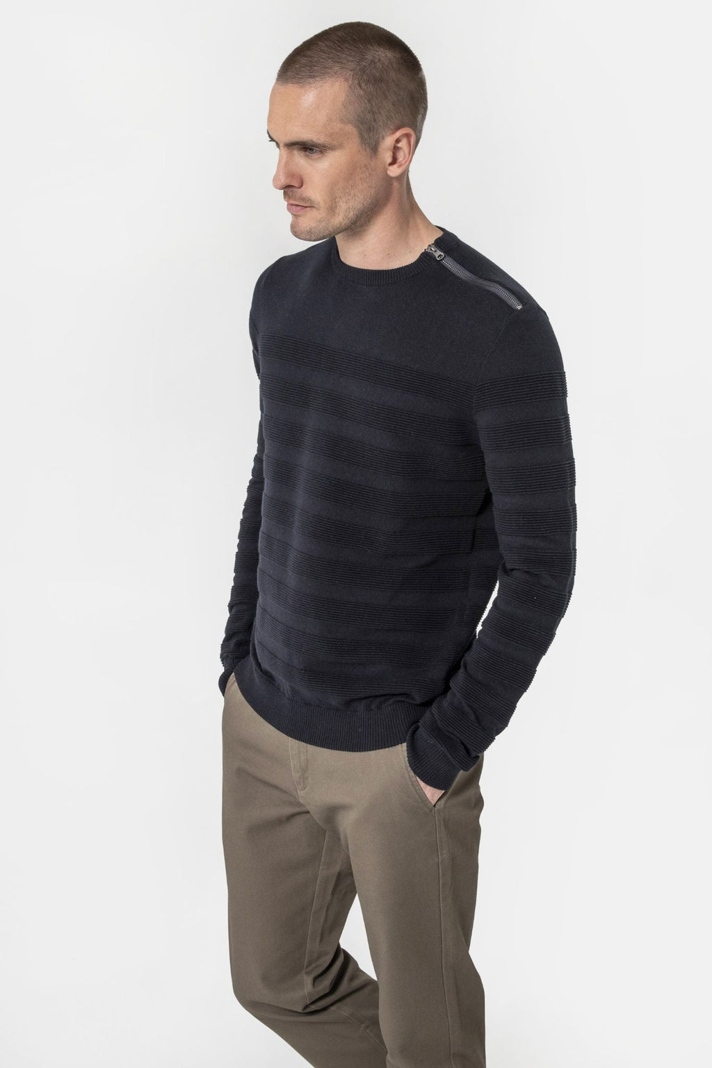Pull effet rayé navy - 1