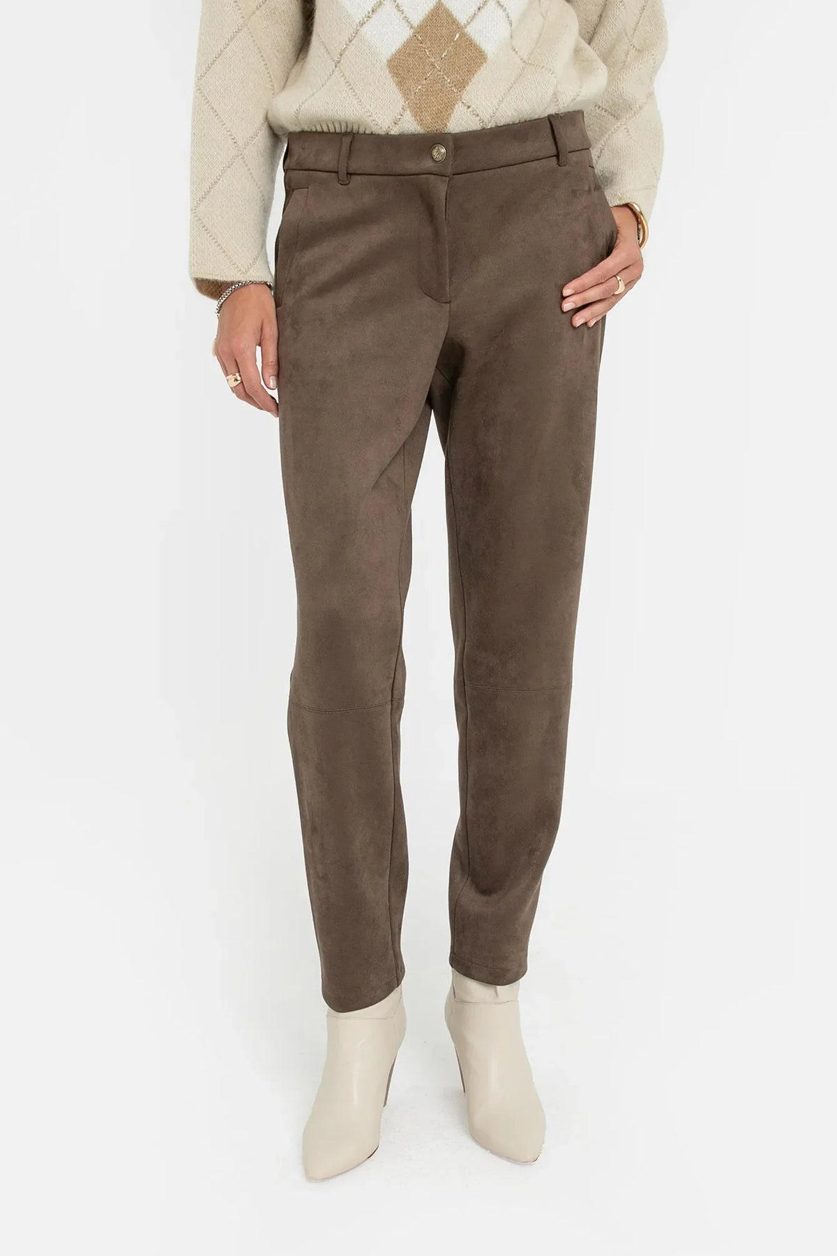 Pantalon suédé coloris taupe - 2