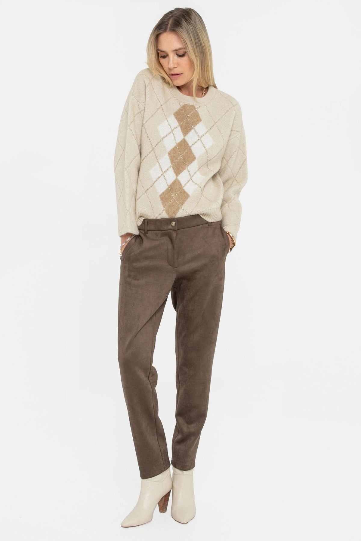 Pantalon suédé coloris taupe - 1