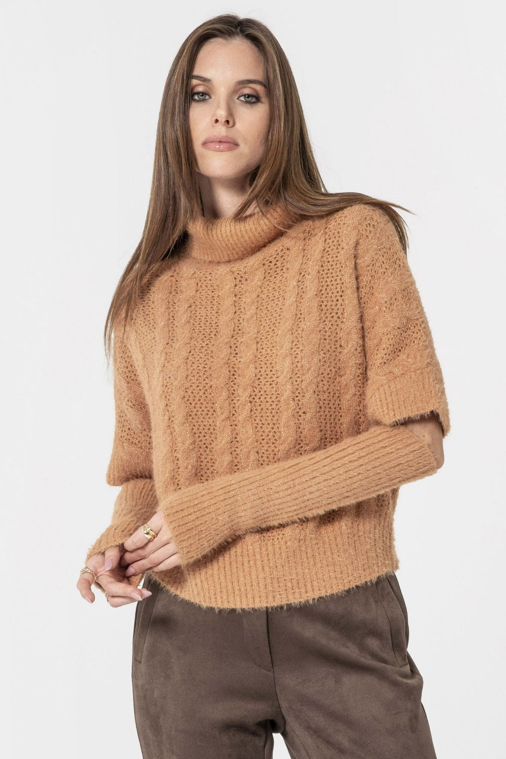 Pull avec manchettes amovibles saumon - 1