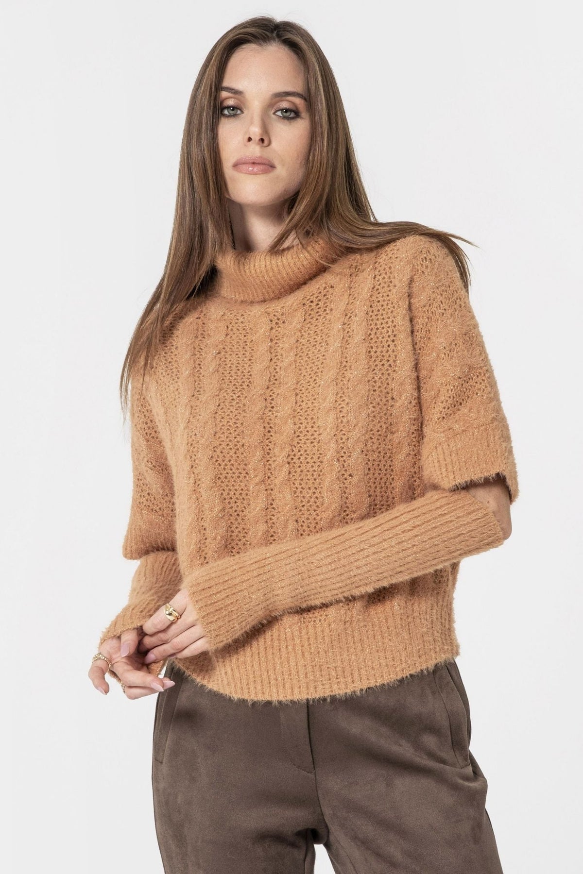 Pull avec manchettes amovibles saumon - 1