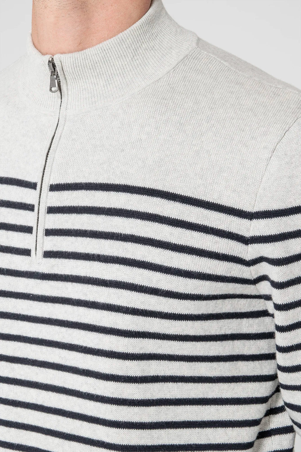 Pull col camionneur rayé gris et navy - 2