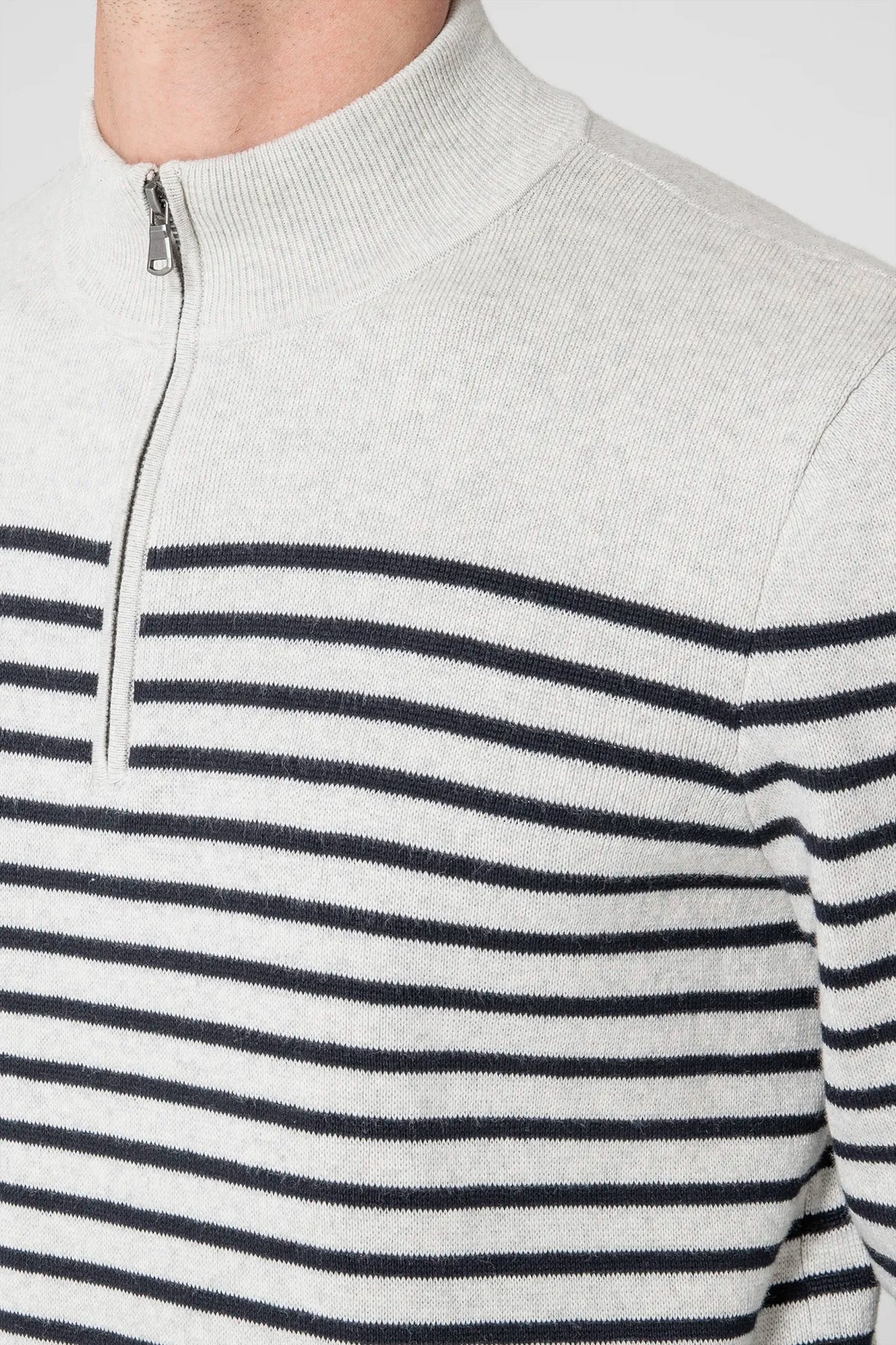 Pull col camionneur rayé gris et navy - 2