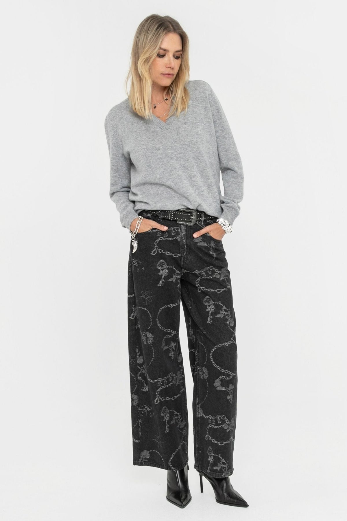 Jean large à motifs noir - 1
