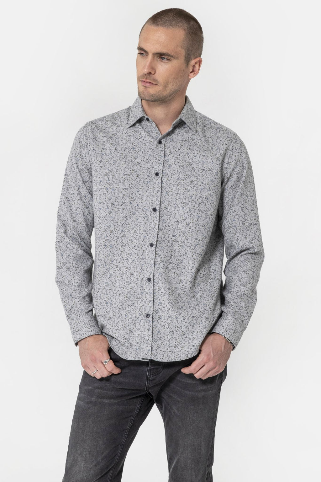 Chemise à motif floral gris - 1