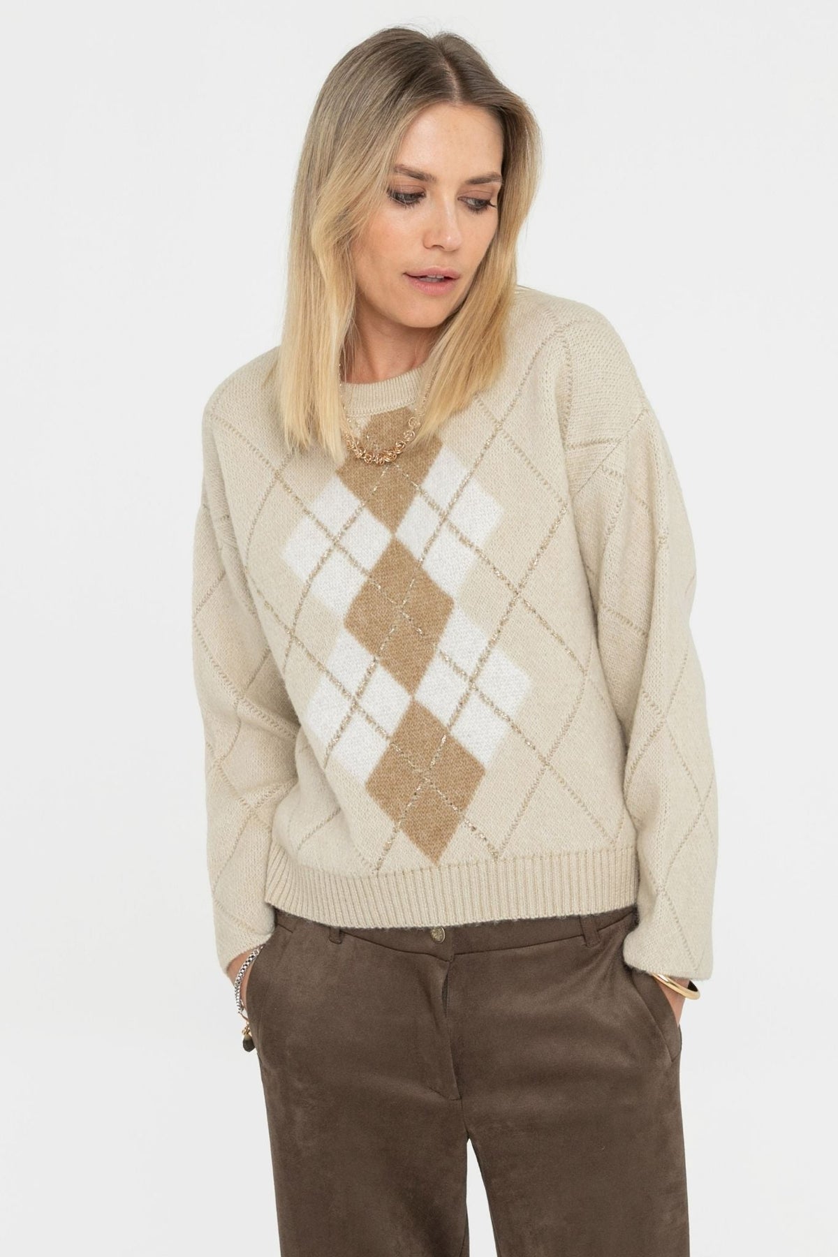 Pull old school écru et beige - 1