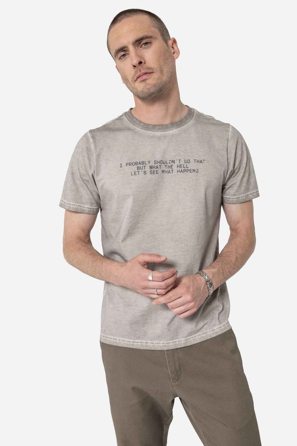 Tee-shirt à message gris clair - 1