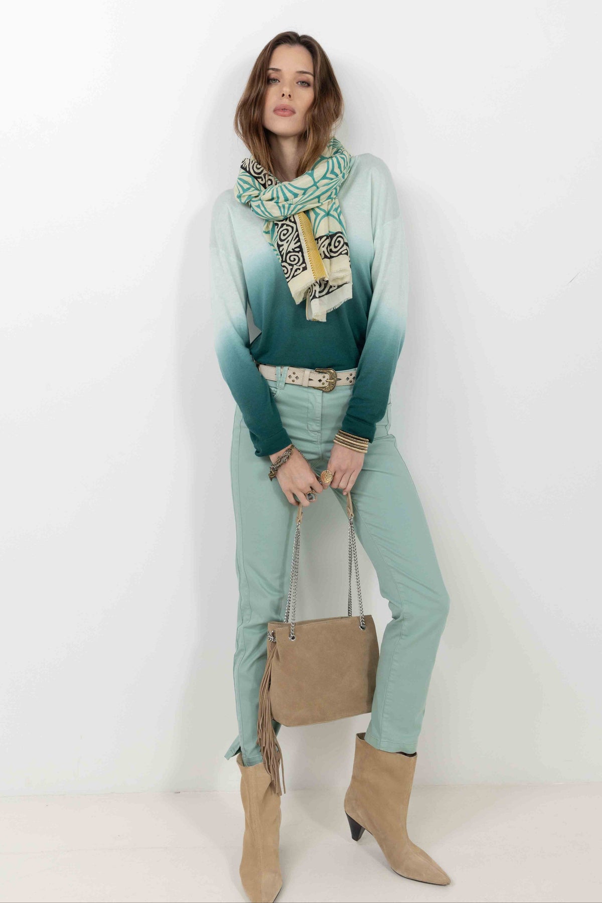 Pantalon menthe slim tendance - 2
