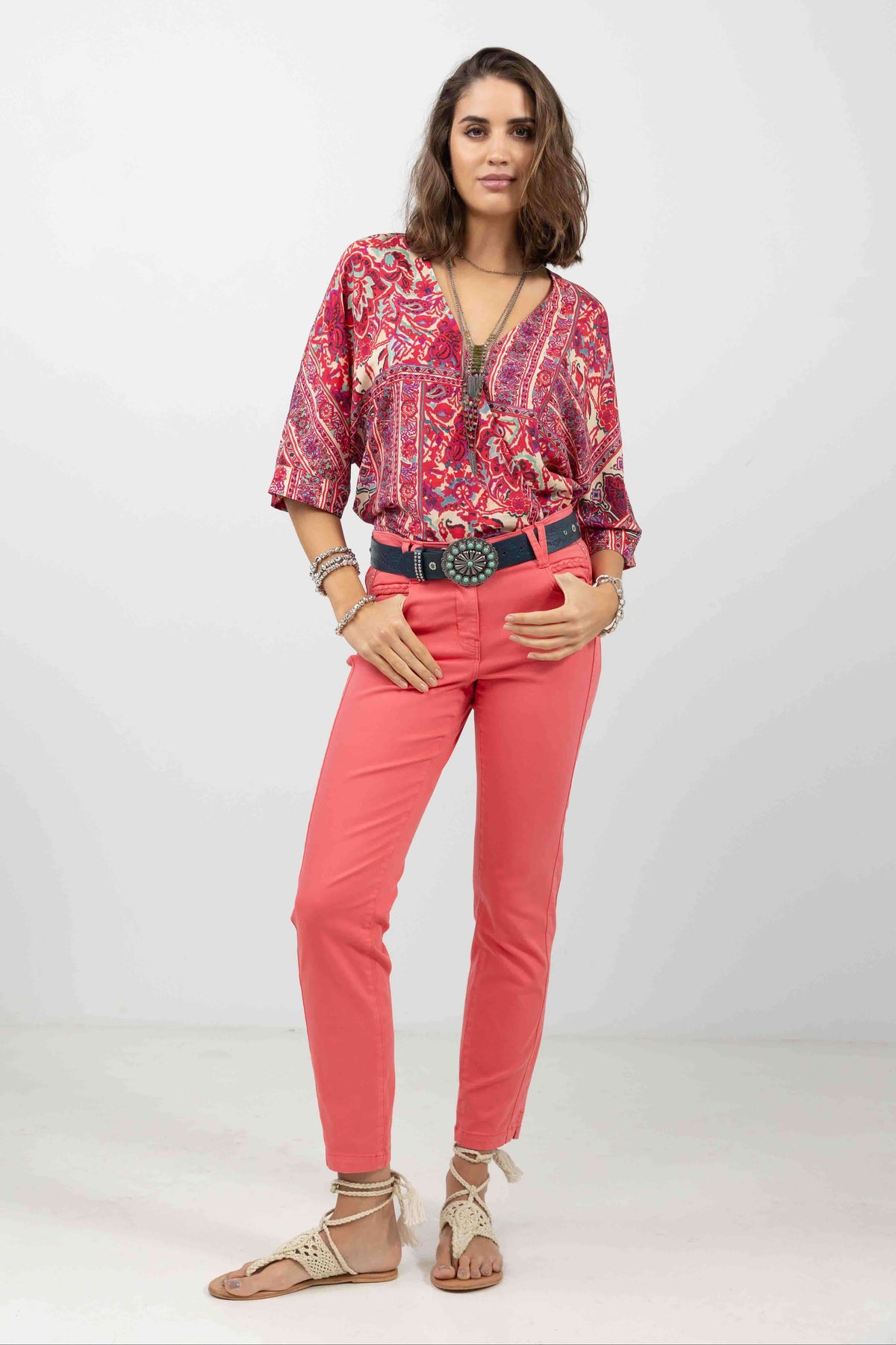 Pantalon rose slim tendance - 1