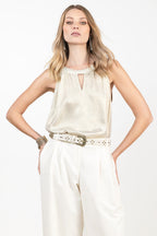 Top lamé col halter élégant lumineux - 1
