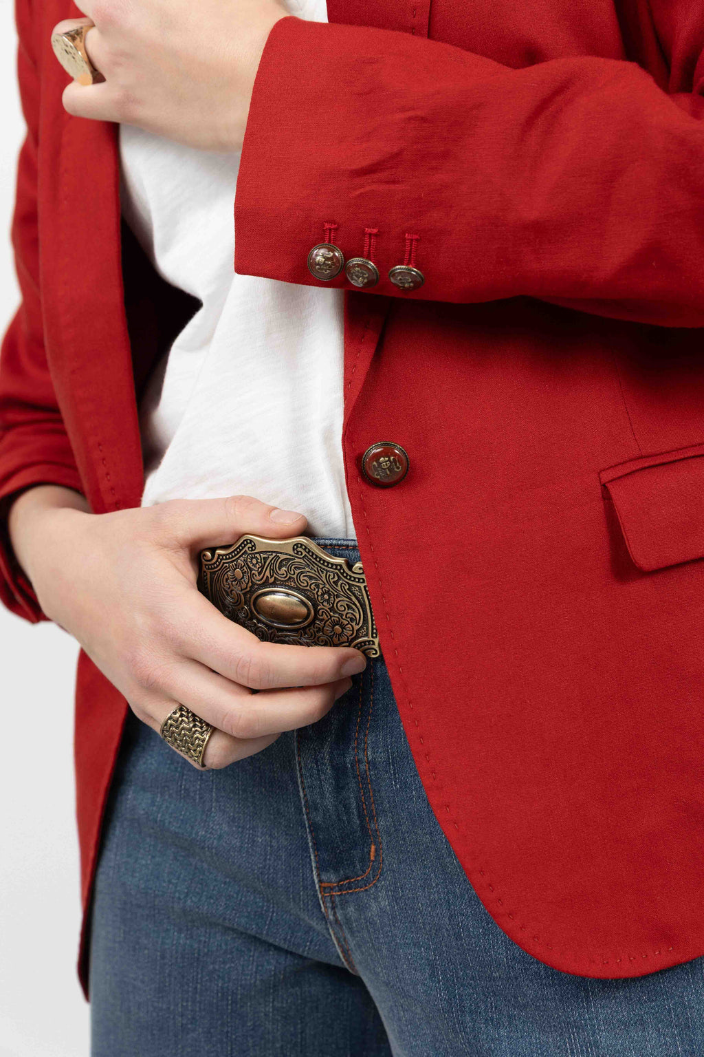 Veste rouge lin chic estivale - 2