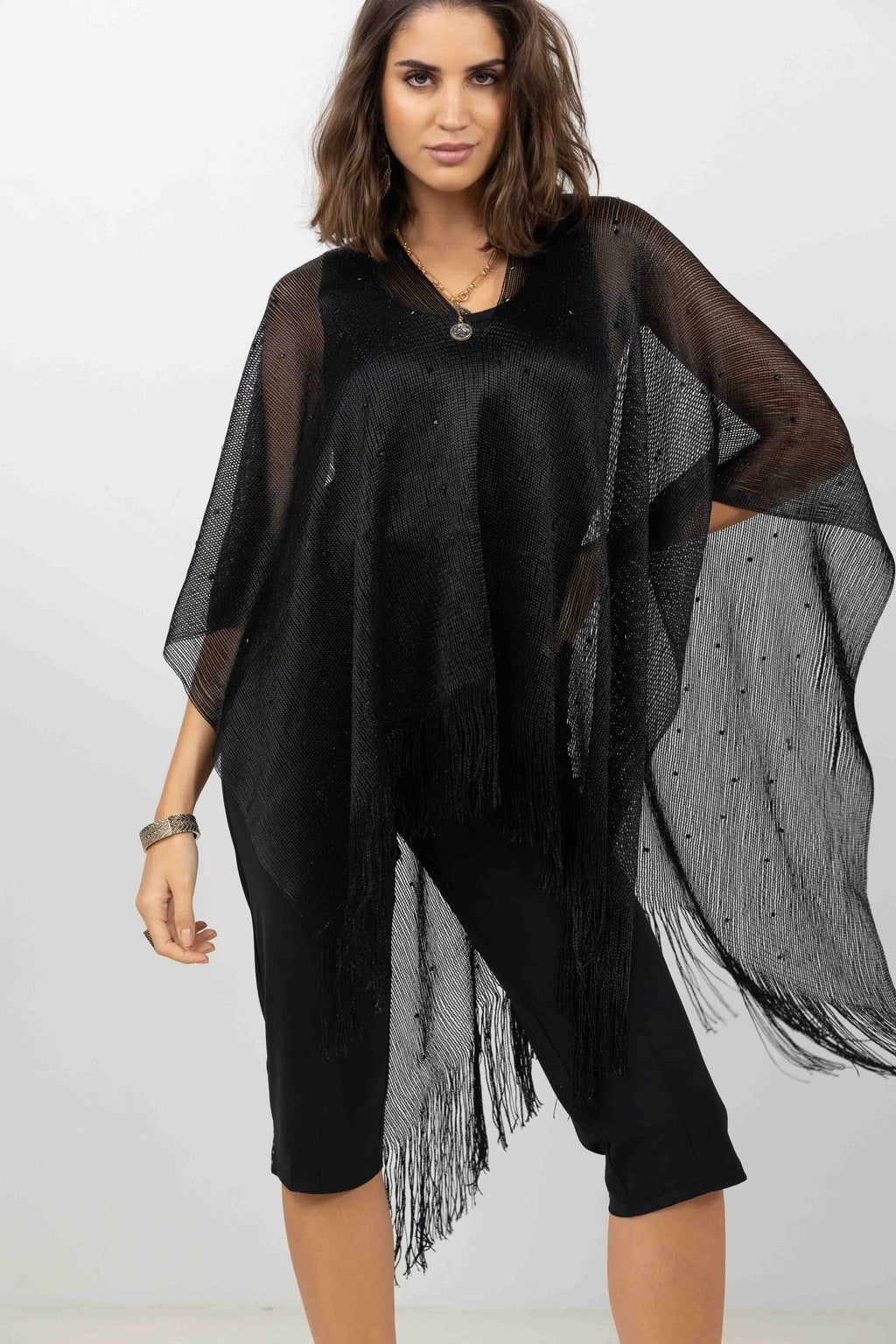 Poncho filet noir et strass - 2