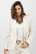 Veste tailleur jacquard écru beige - 1